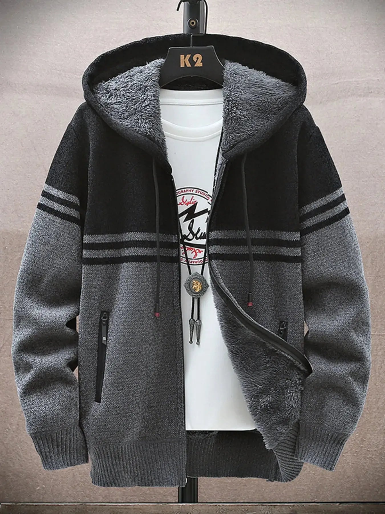 Men’s Casual Zip-Up Sweater Hooded Design