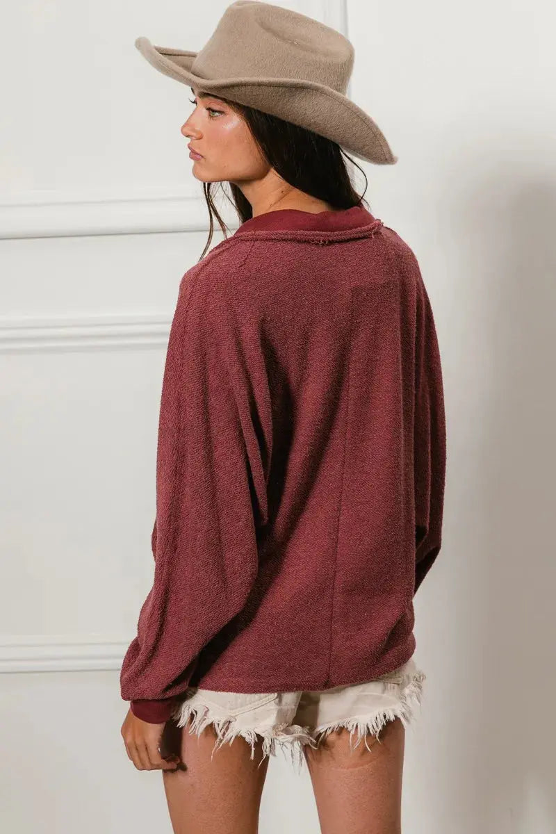 BiBi CP French Terry Cut Edge Detail Collared Top - back view