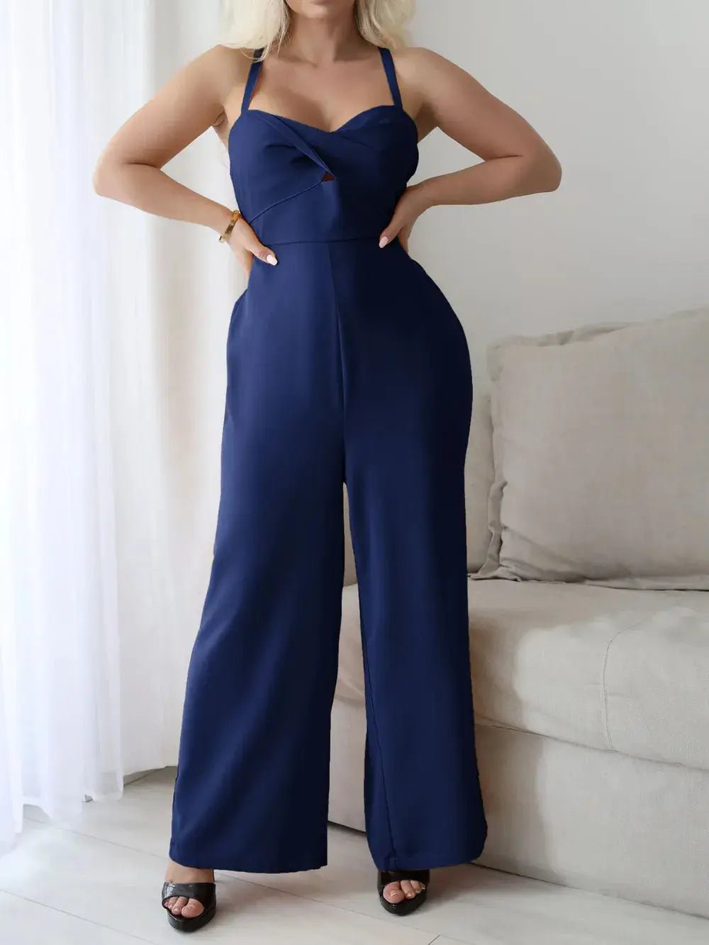 Devine Tie Back Backless Crisscross Jumpsuit - Couture Envy