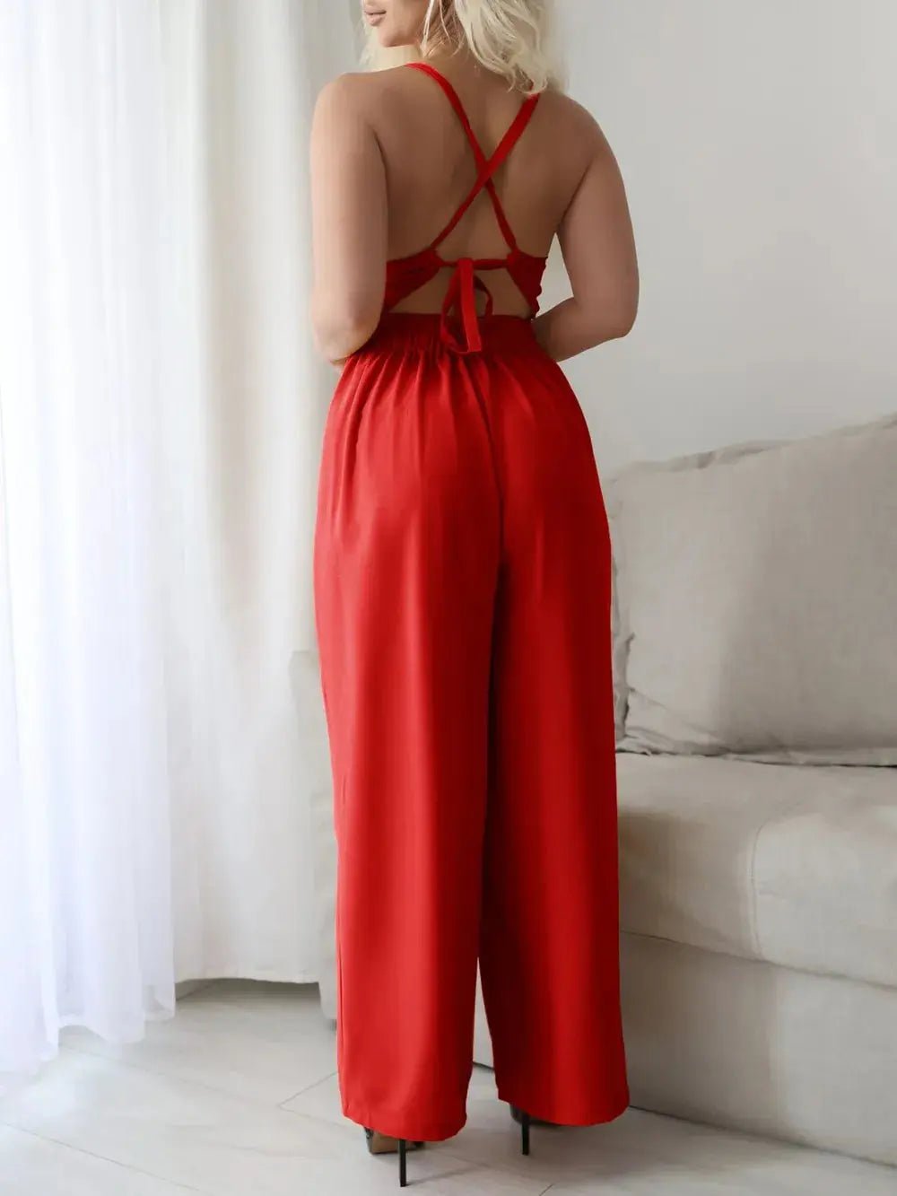 Devine Tie Back Backless Crisscross Jumpsuit - Couture Envy