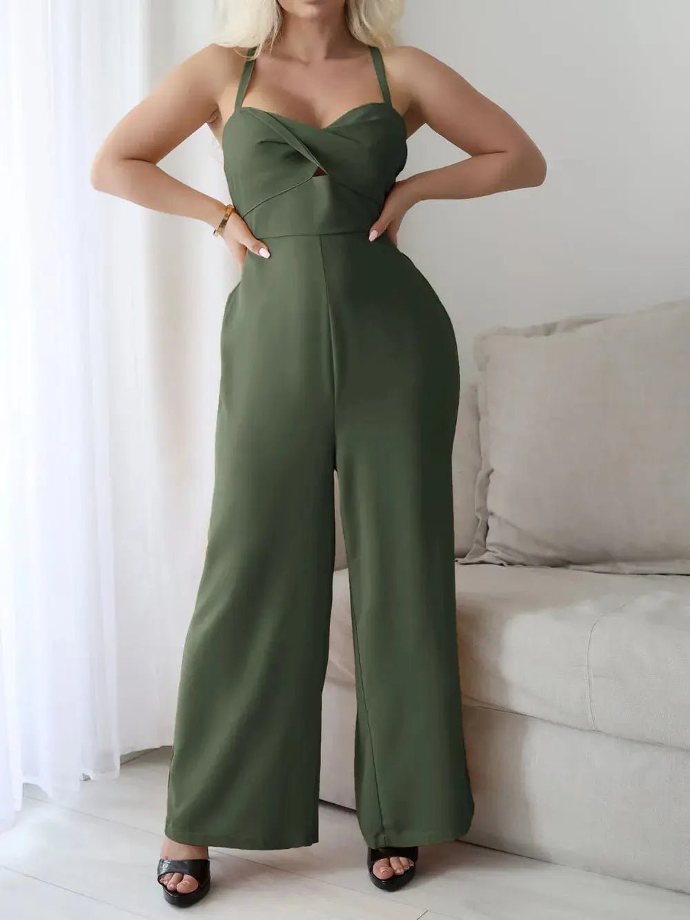 Devine Tie Back Backless Crisscross Jumpsuit - Couture Envy