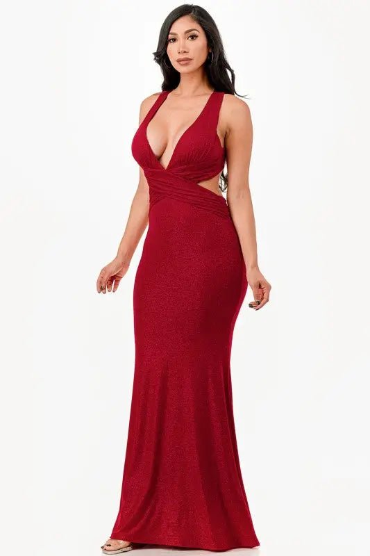 Glittered Crisscross Back Ruched Dress - Couture Envy