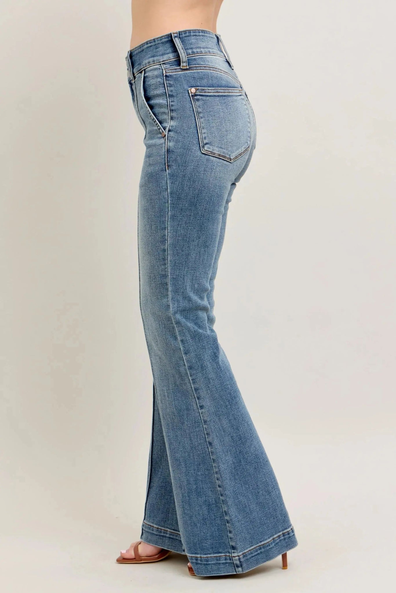 Judy Blue Full Size High - Waist Flare Denim Jeans with Front Seam Detail Plus Size - Couture Envy
