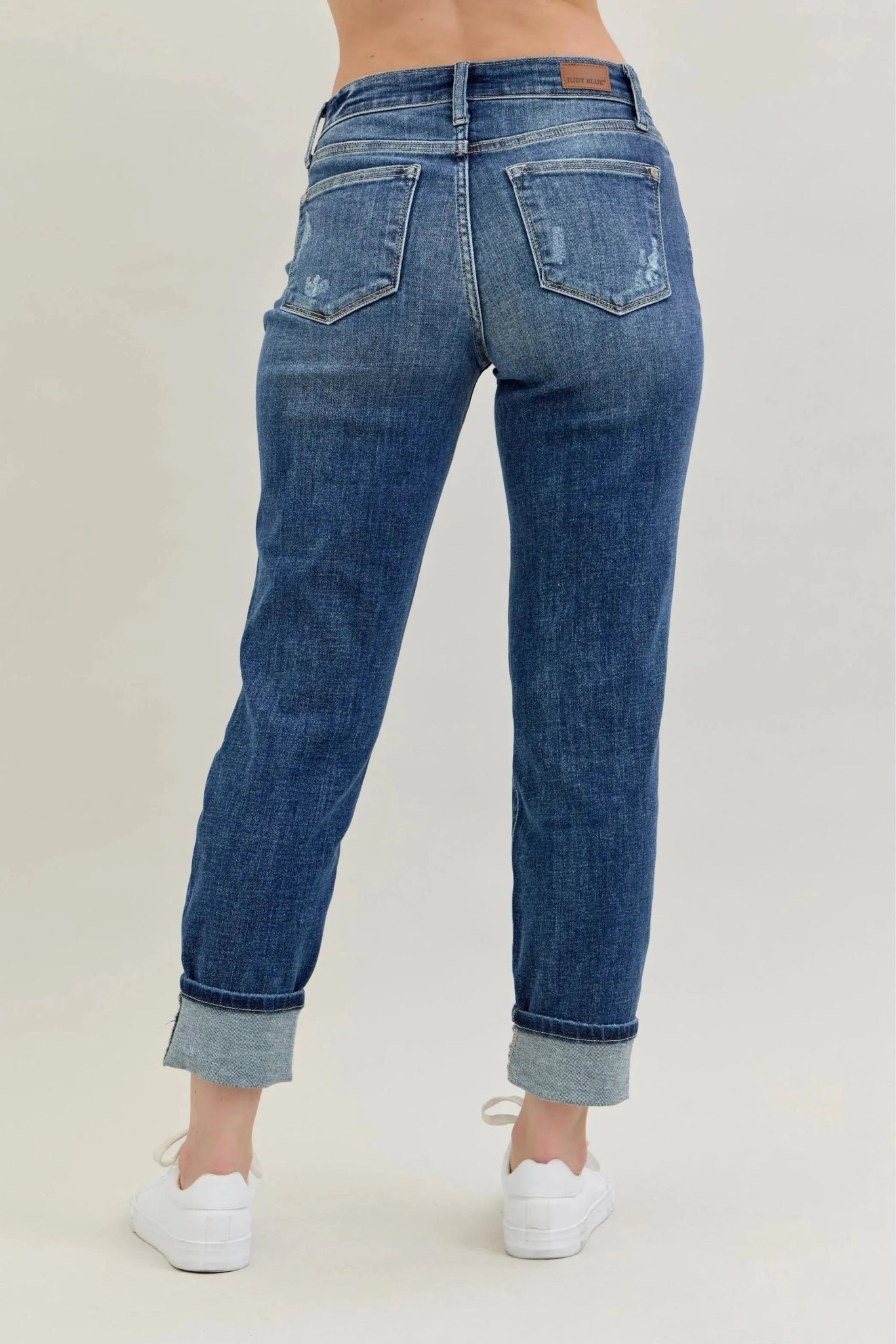 Judy Blue Full Size Mid Rise Cuffed Destroy Bf Jeans Plus Size - Couture Envy