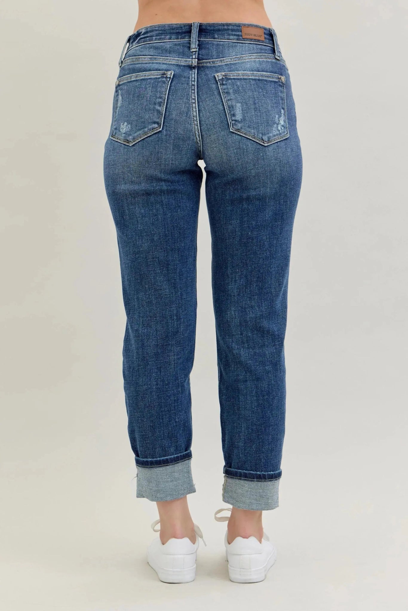 Judy Blue Full Size Mid Rise Cuffed Destroy Bf Jeans Plus Size - Couture Envy