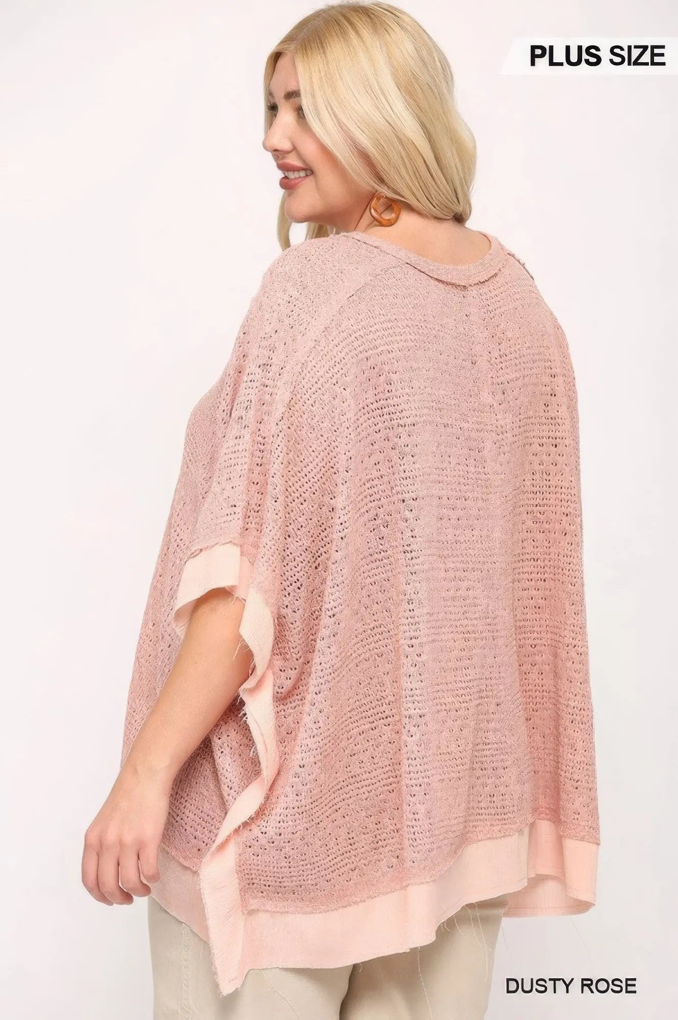 Light Knit And Woven Mixed Boxy Top With Poncho Sleeve - Couture Envy