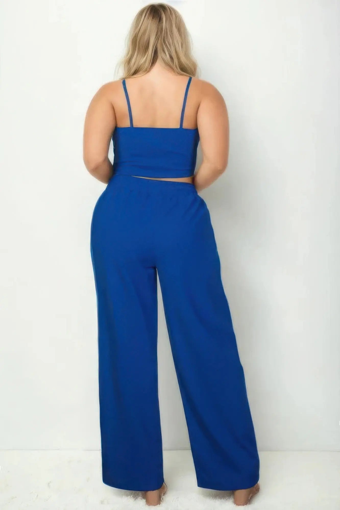 Plus Bustier Crop Cami Top & Slant Pocket Straight Pants - Couture Envy