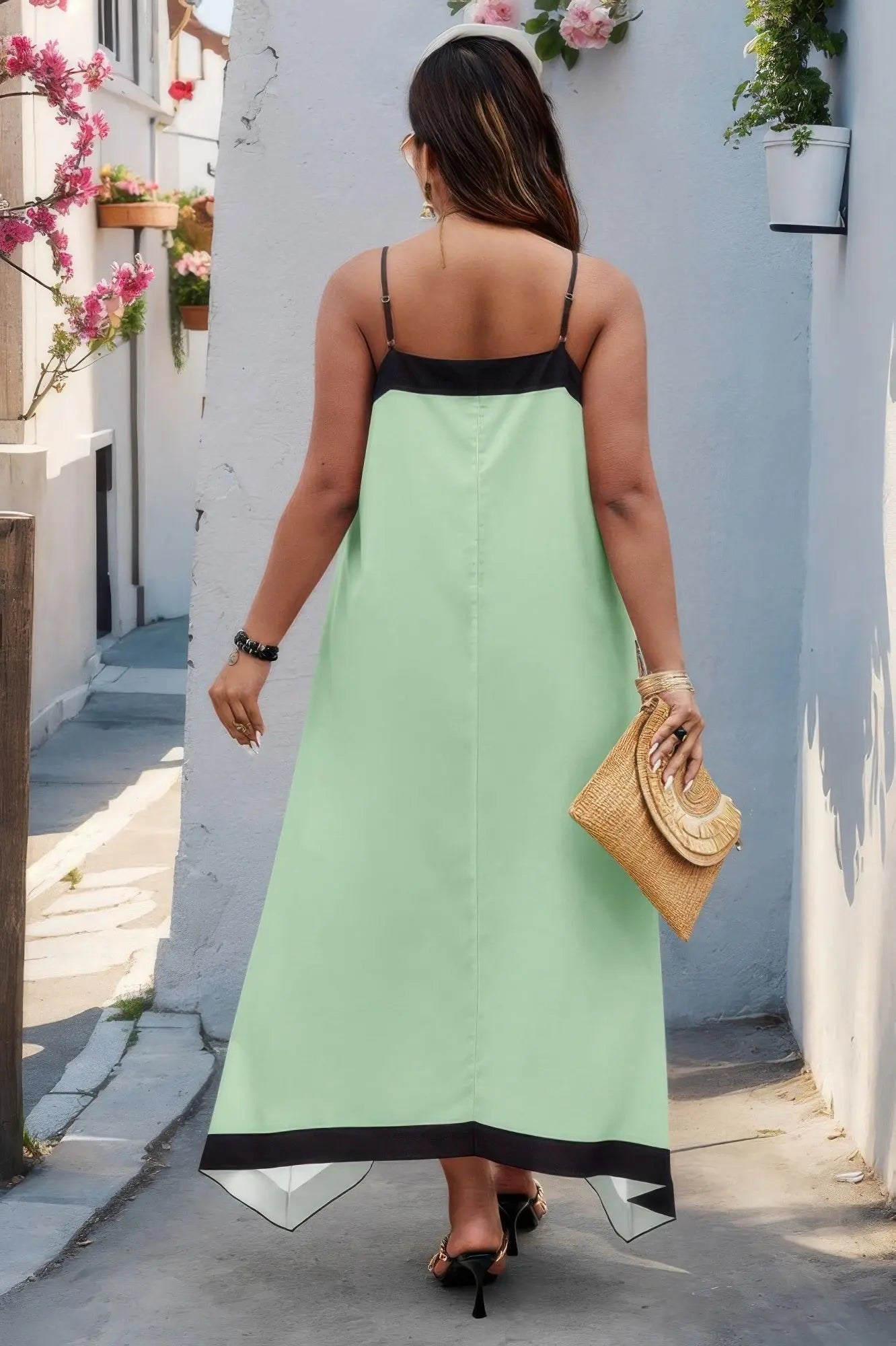 Plus Colorblock Spaghetti Strap A Line Dress - Couture Envy