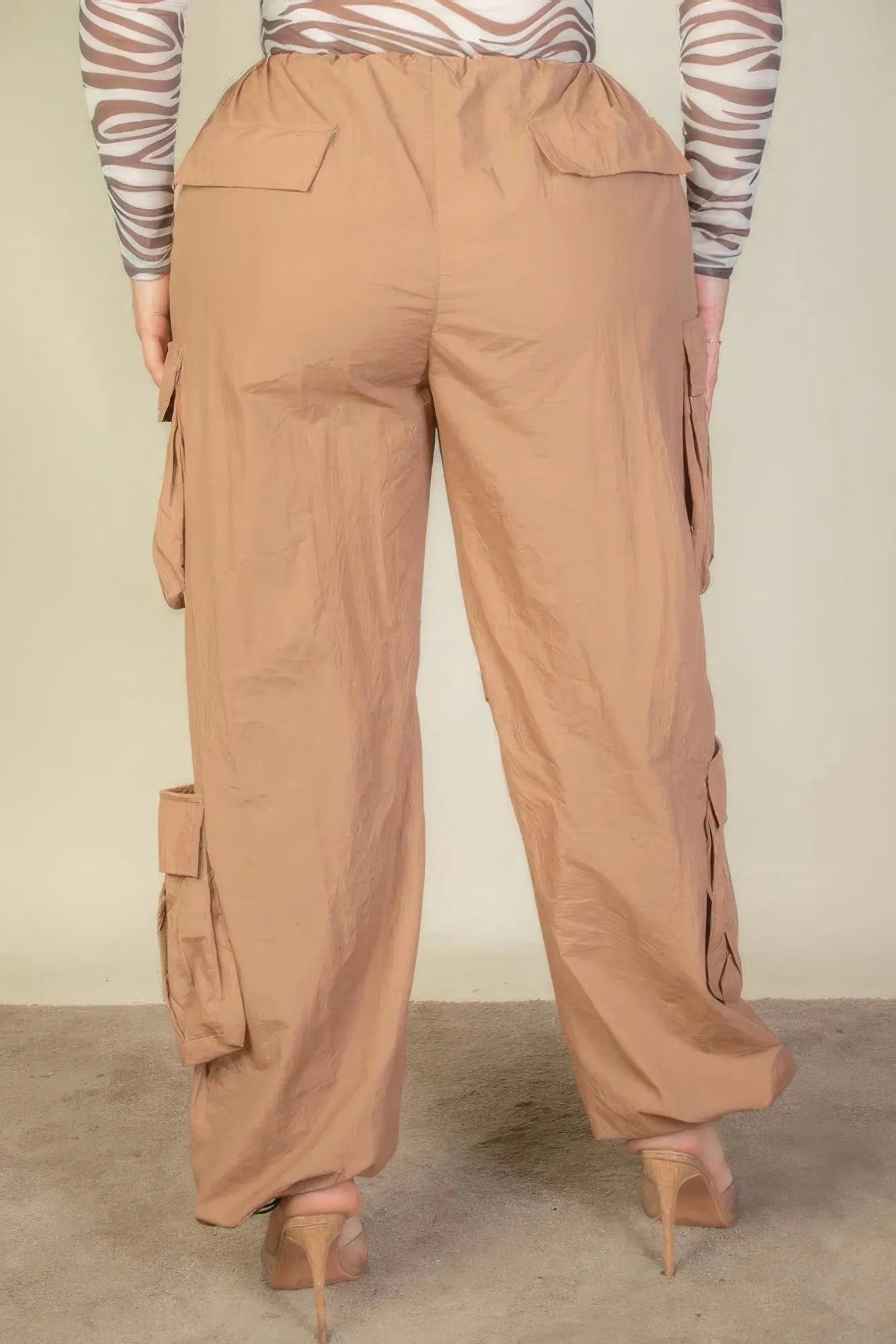 Plus Size Flap Pockets Drawstring Ruched Parachute Pants - Couture Envy