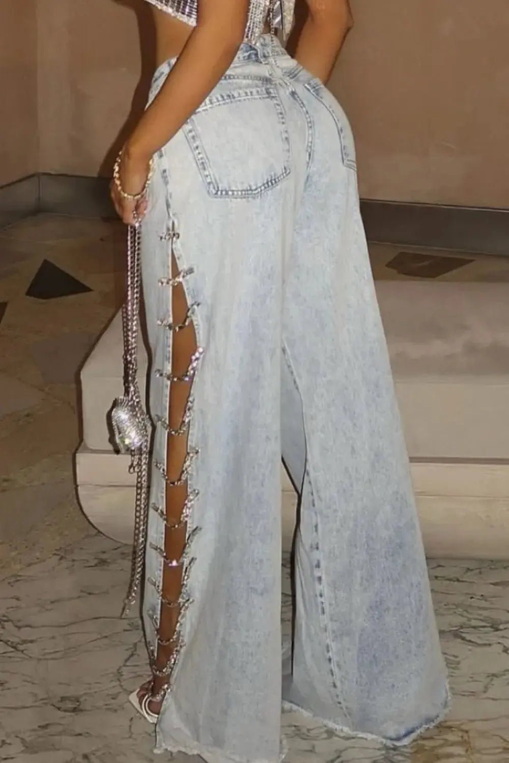 Side Chain Wide Leg Jeans - Couture Envy