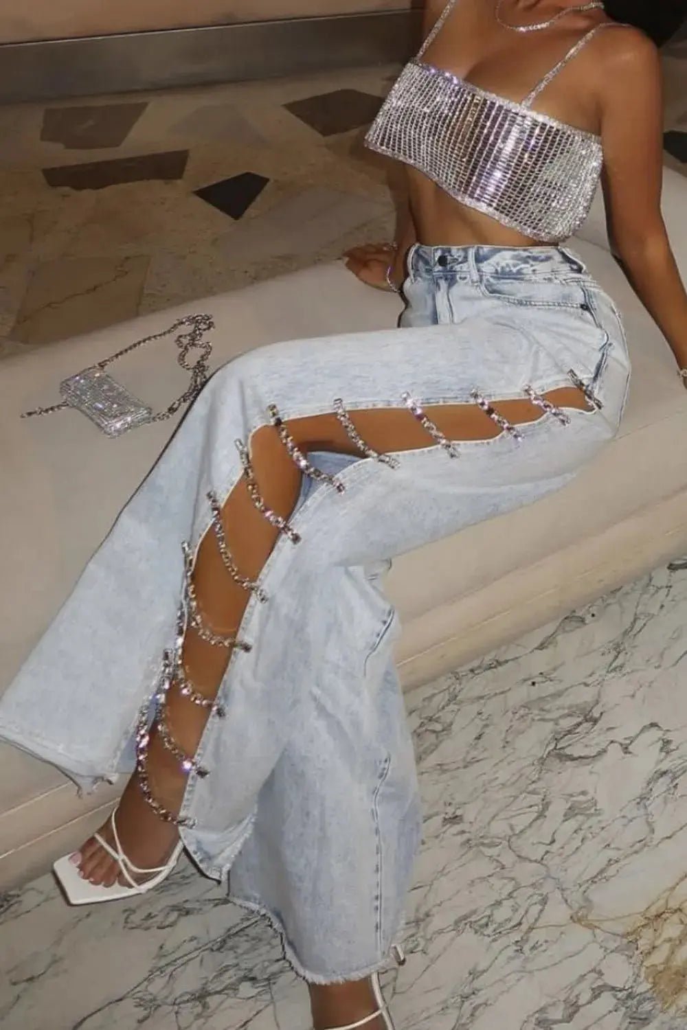 Side Chain Wide Leg Jeans - Couture Envy