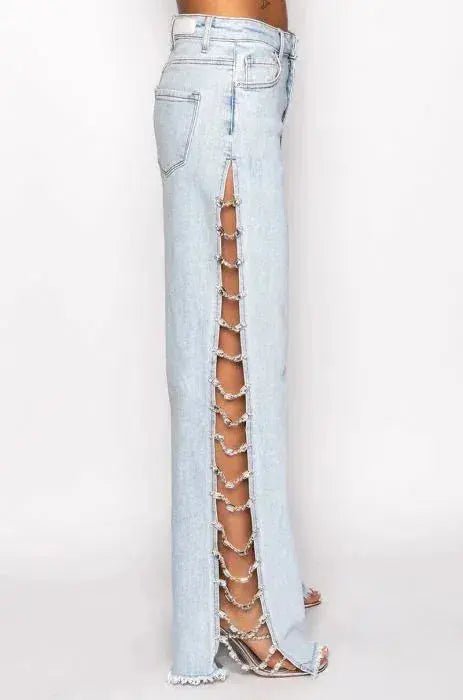 Side Chain Wide Leg Jeans - Couture Envy