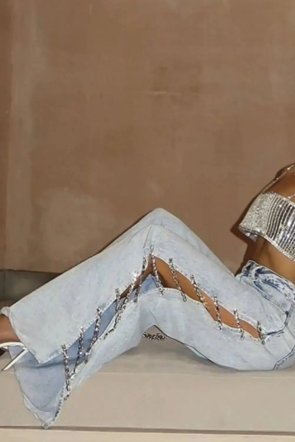 Side Chain Wide Leg Jeans - Couture Envy