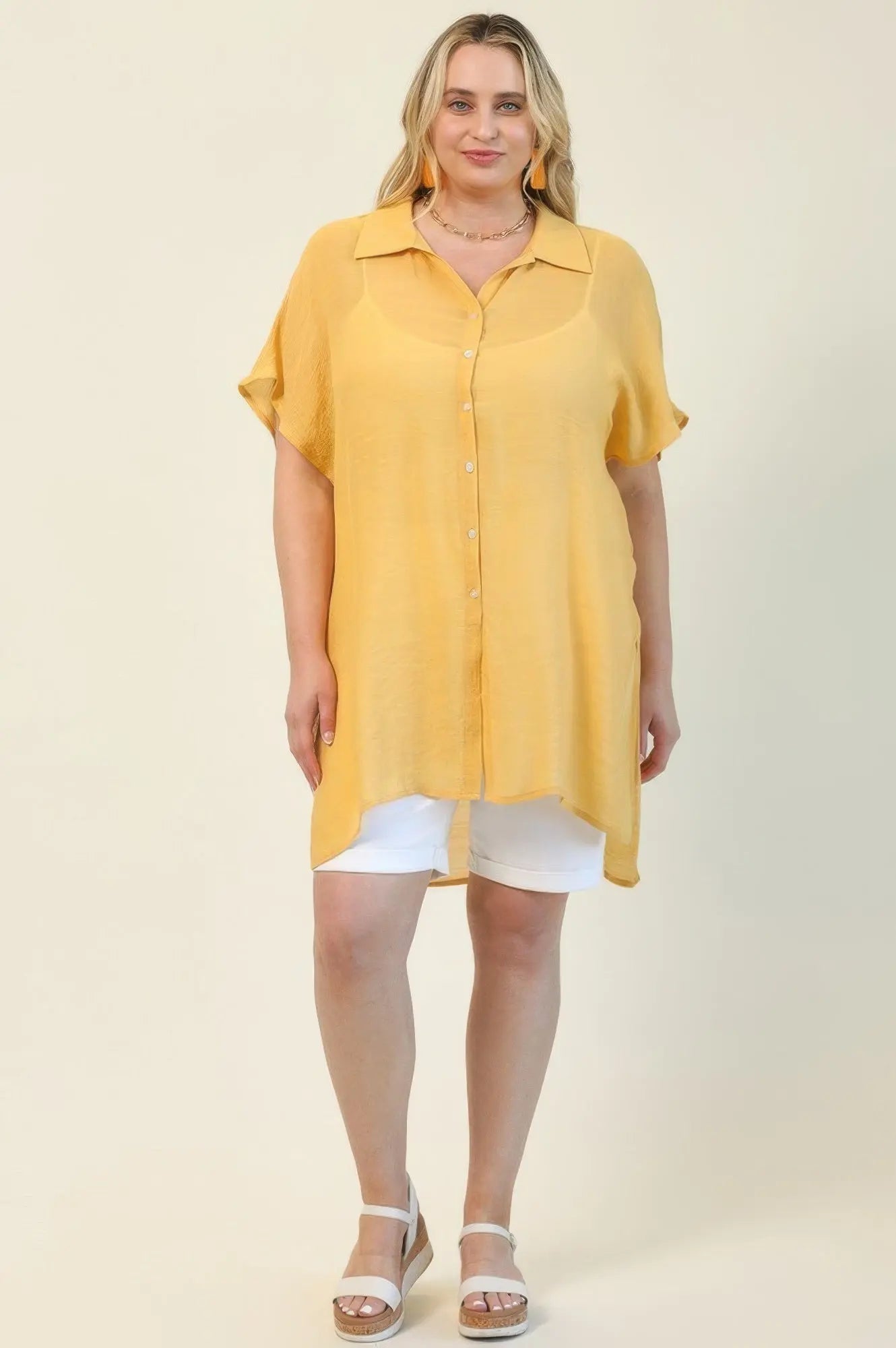 Solid Button Down Loose Fit Long Shirts With Side Slits - Couture Envy