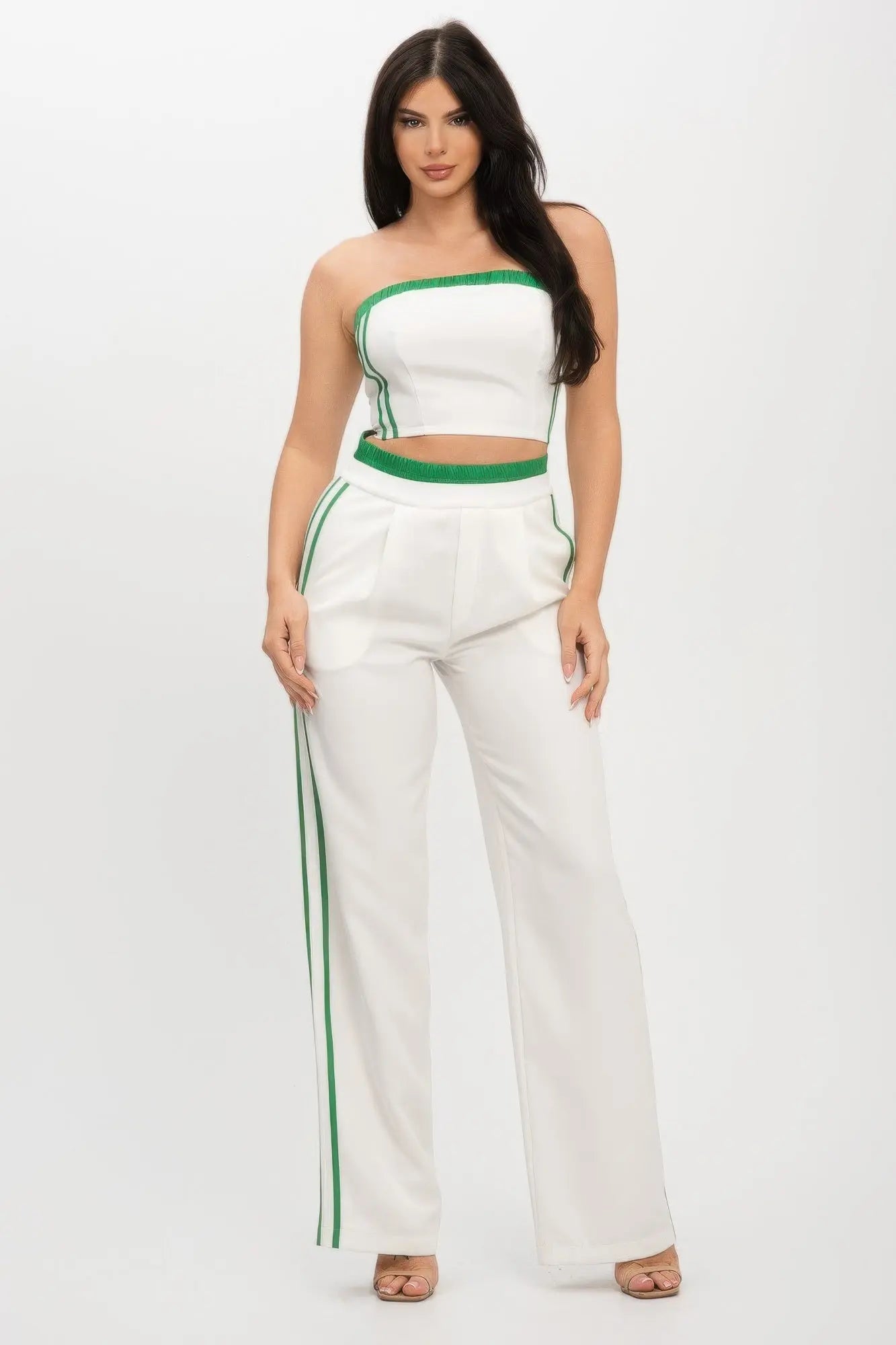 Stripe Tapping Contrast Elastic Band Toppants Set - Couture Envy