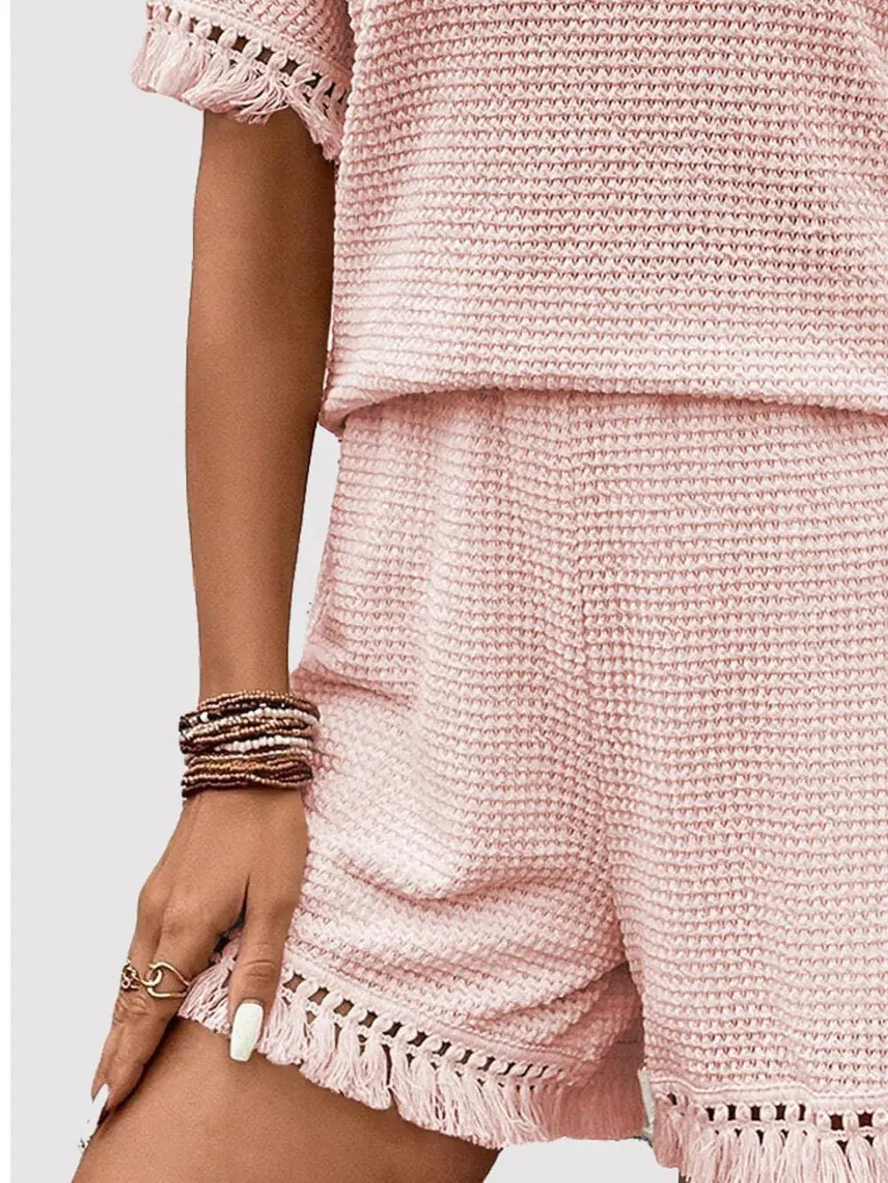 Tassel Round Neck Top and Shorts Set - Couture Envy