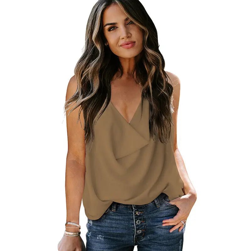 Top Loose V - neck Chiffon Tank Top Women - Couture Envy