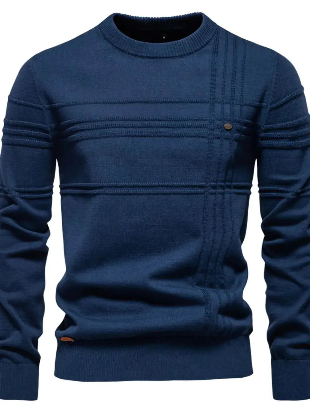 Men’s Round Neck Striped Sweater in Navy.