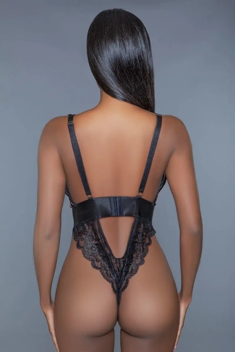 1 Pc. Cut - out Lace Bottoms With Raspberry - pink Sequins Plunging Sheer Neckline - Couture Envy