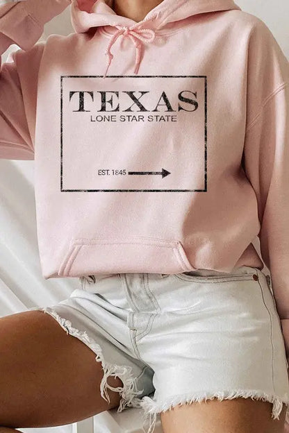 Texas Lone Star State Graphic Hoodie in Pink – front view.