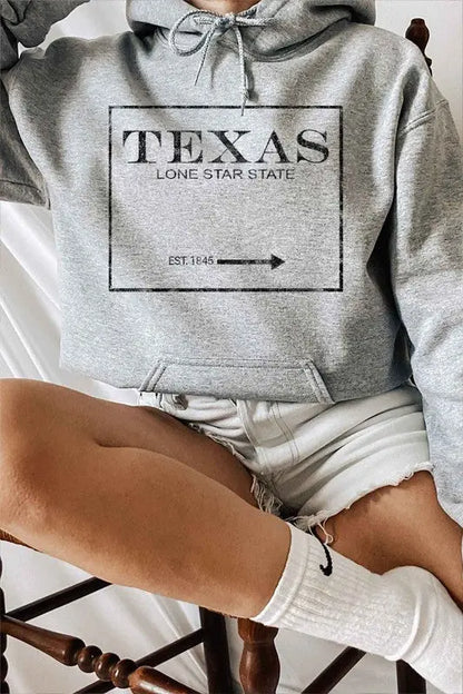 Texas Lone Star State Graphic Hoodie in Grey – front view.