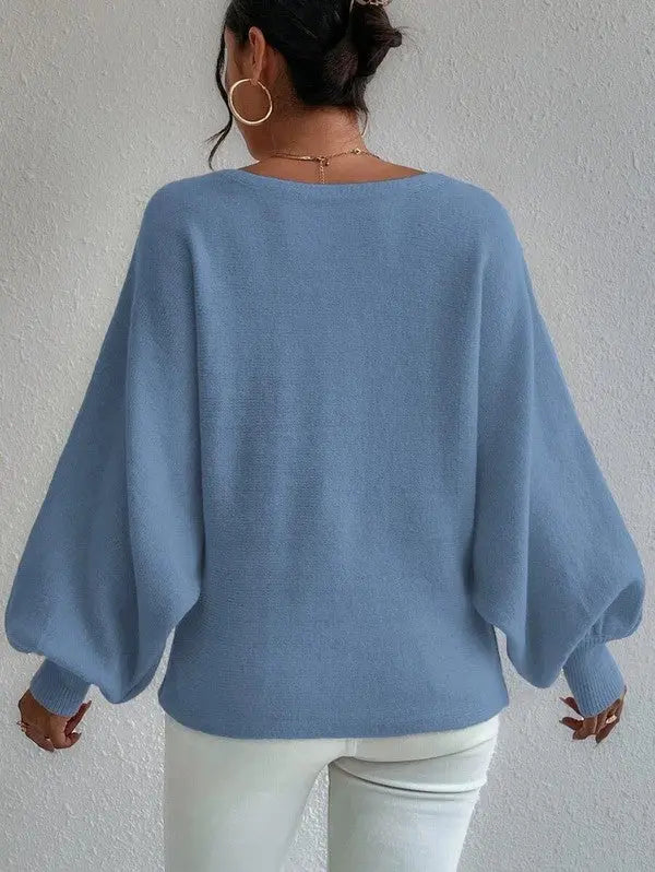 Women’s oversized balloon sleeve sweater back view - back view