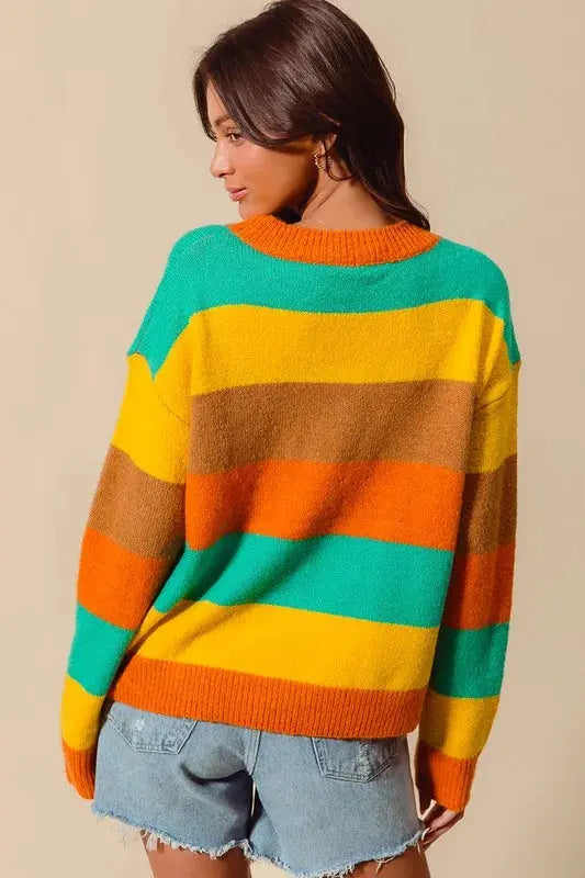 Back view of ribbed stripe sweater – SO ME collection