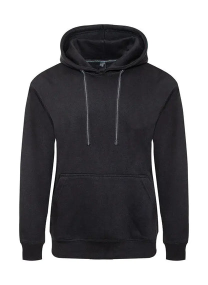 Heavyweight fleece pullover hoodie front view in black