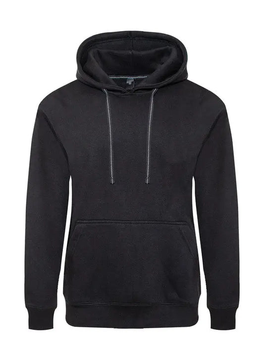 Heavyweight fleece pullover hoodie front view in black