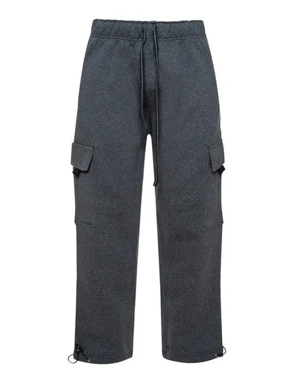 Relaxed fit fleece cargo pant's front view in charcoal