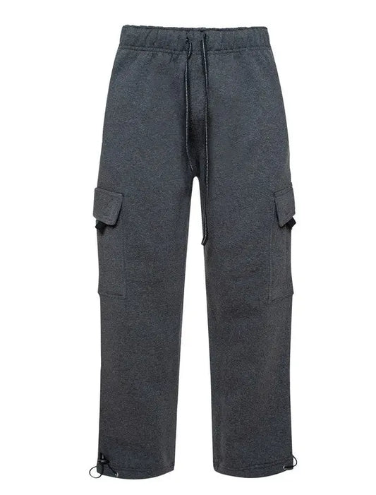 Relaxed fit fleece cargo pant's front view in charcoal