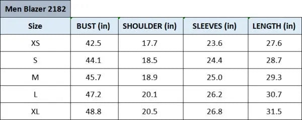 Men’s slim fit washed denim blazer size chart