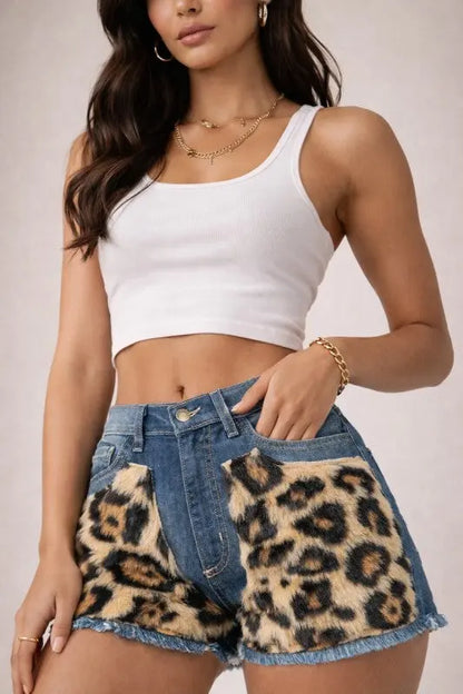 Festival ready leopard denim shorts outfit
