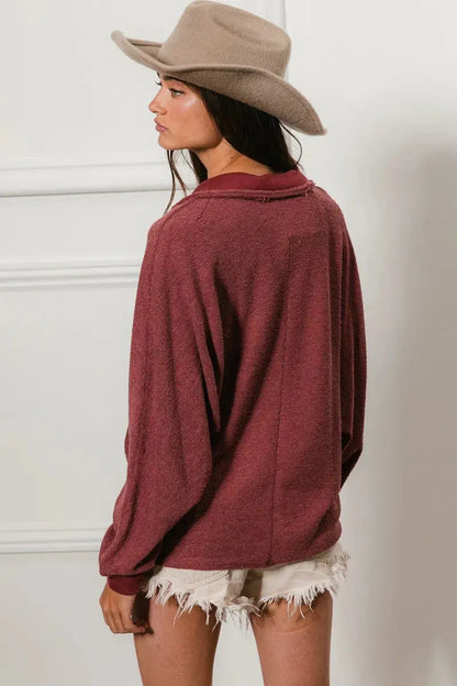 BiBi CP French Terry Cut Edge Detail Collared Top - back view