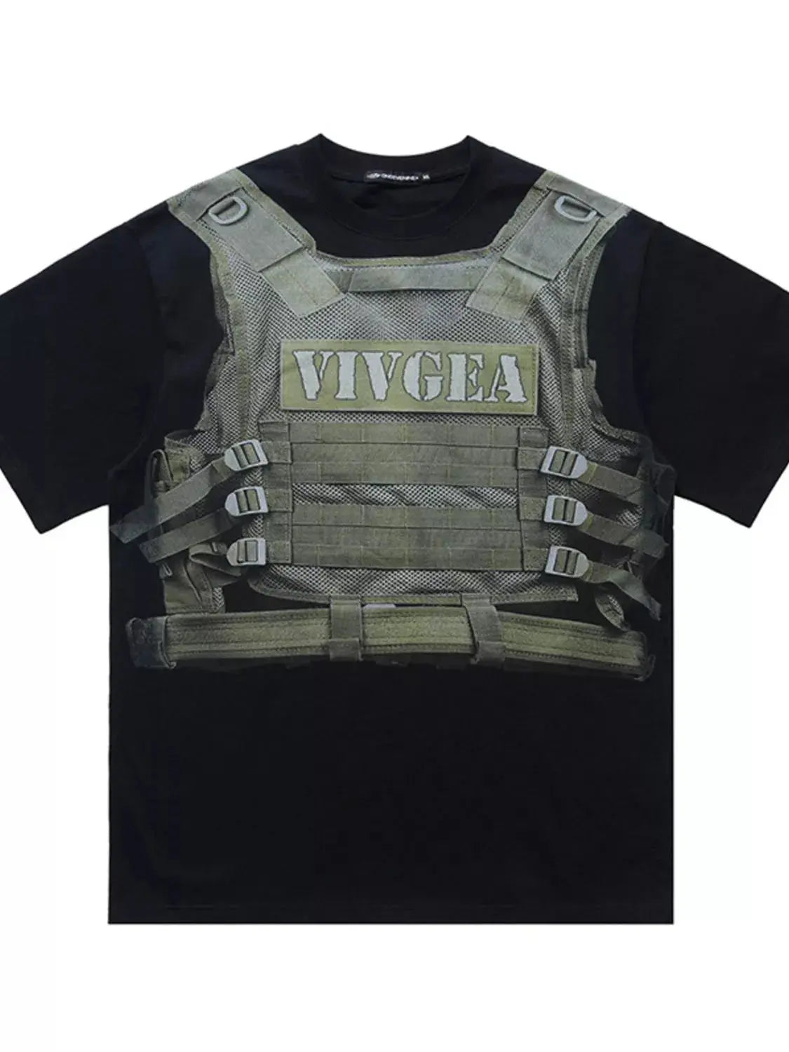 Men’s Tactical Vest Print T-Shirt flat lay.
