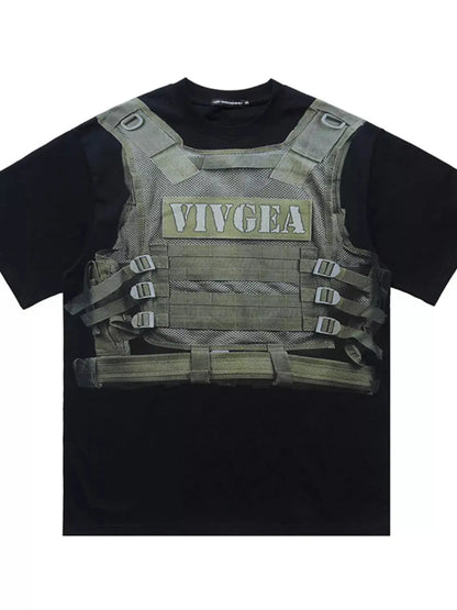 Men’s Tactical Vest Print T-Shirt flat lay.
