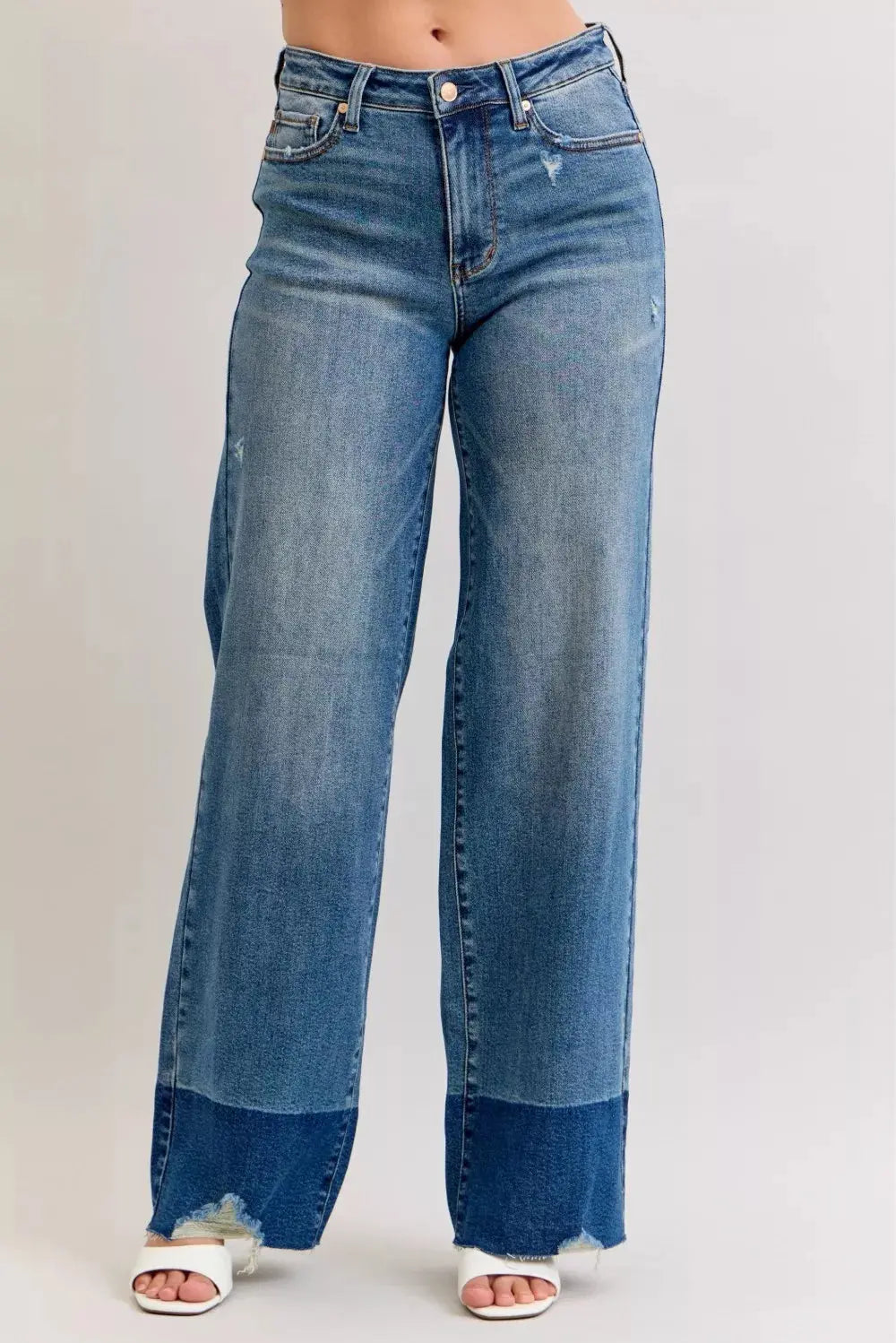 Judy Blue Raw Hem High Waist Column Straight Jeans for Women - front view