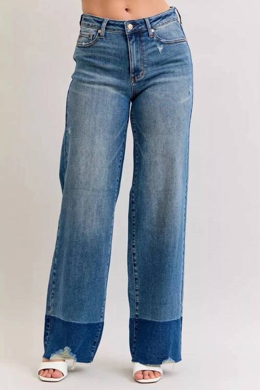 Judy Blue Raw Hem High Waist Column Straight Jeans for Women - front view