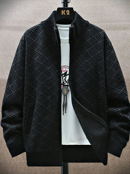 Men’s Plus Size Zip-Up Long Sleeve Cardigan – front view