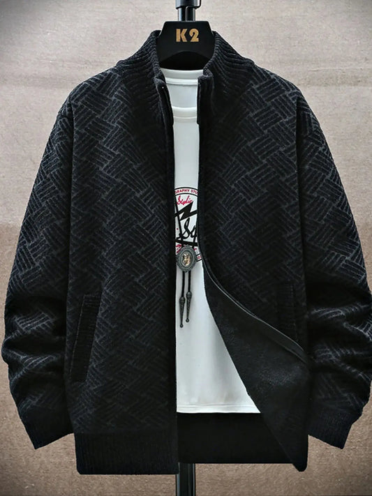 Men’s Plus Size Zip-Up Long Sleeve Cardigan – front view