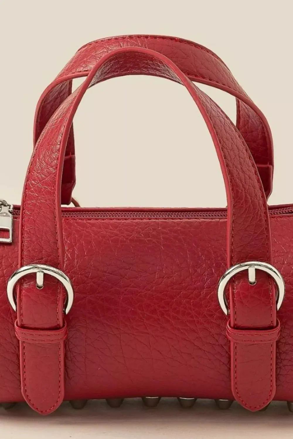 Faux Leather Barrel Handbag – Red Mini Cylinder Bag | Couture Envy.