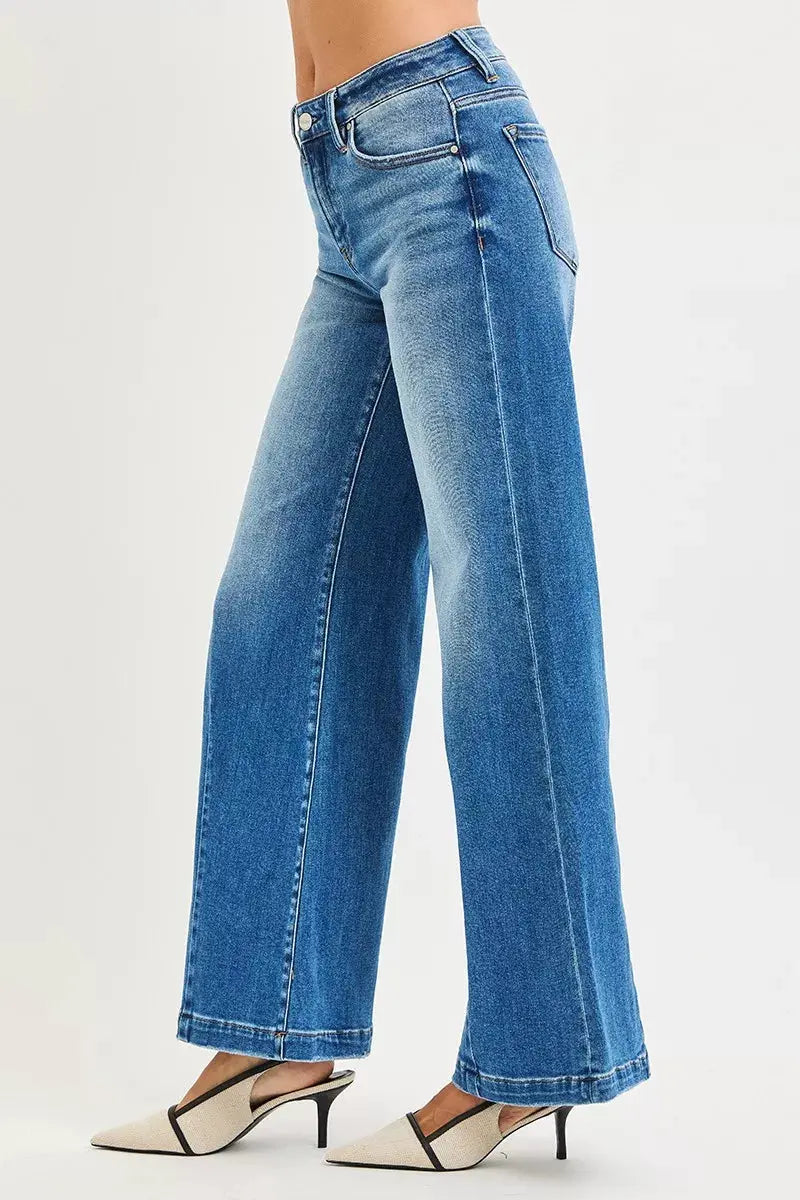RISEN wide leg denim jeans side view