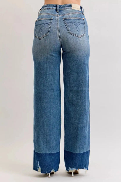 Judy Blue Raw Hem High Waist Column Straight Jeans for Women - back view