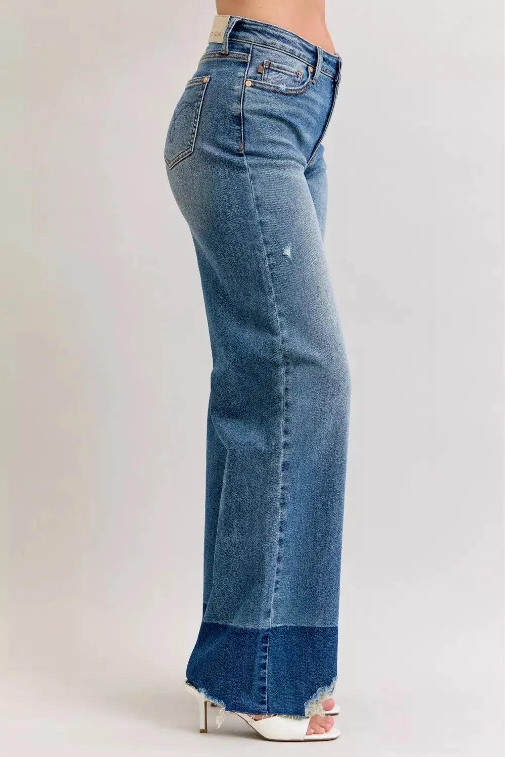 Judy Blue Raw Hem High Waist Column Straight Jeans for Women - side view