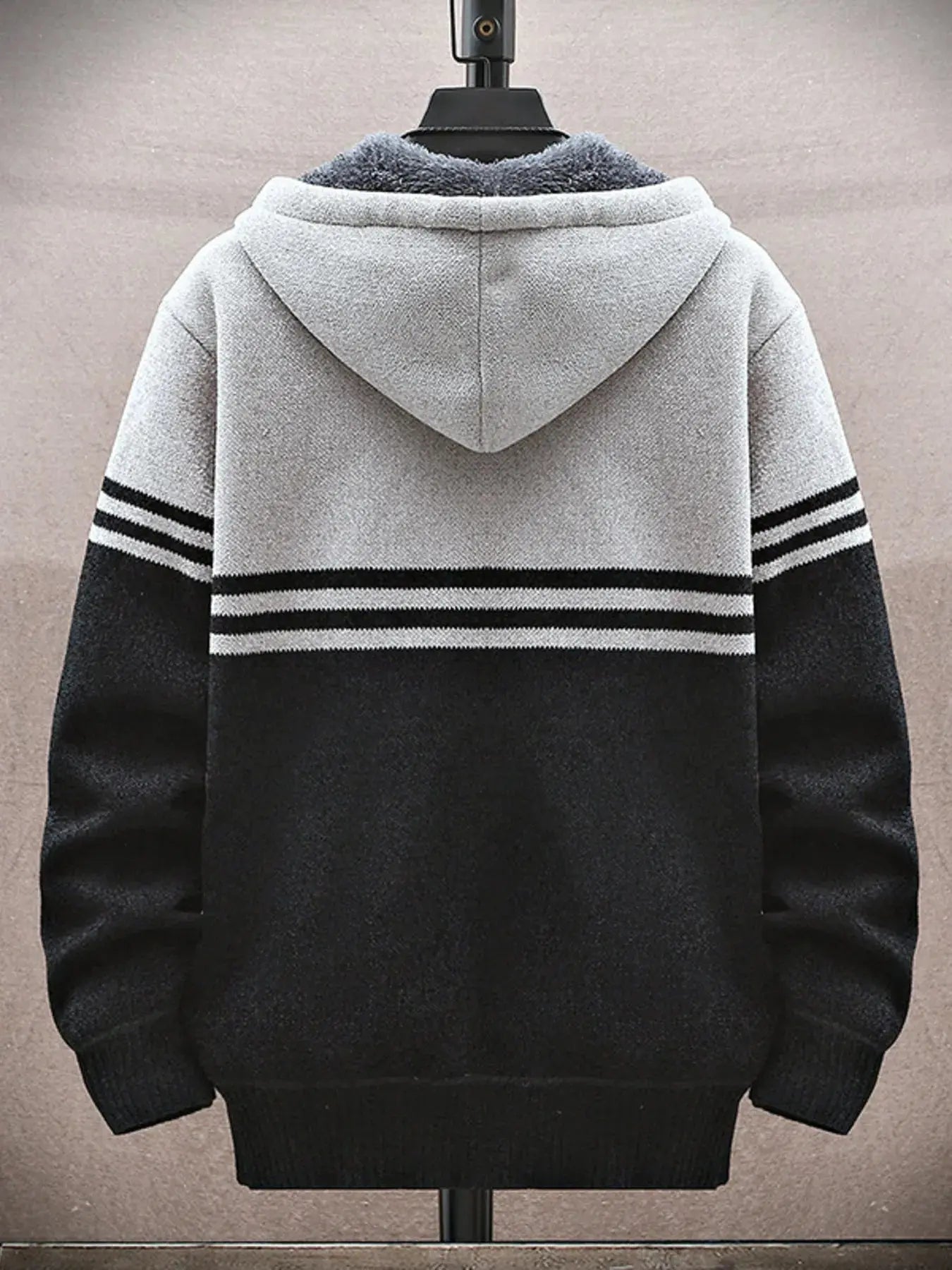 Men’s Plus Size Hooded Zip-Up Cardigan Back View.