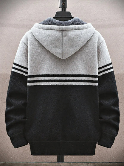 Men’s Plus Size Hooded Zip-Up Cardigan Back View.