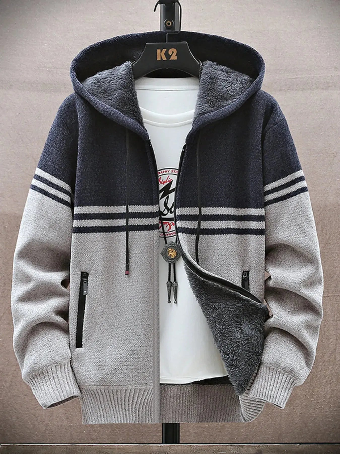 Men’s Color-Block Winter Cardigan Detail View