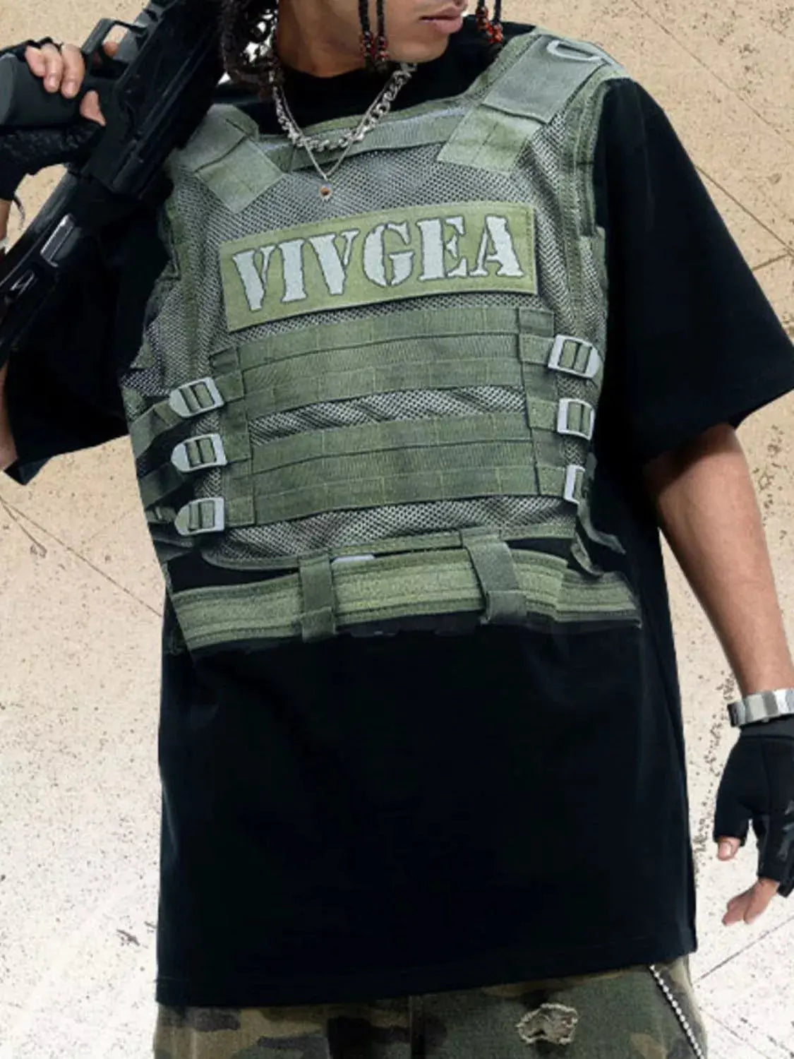 Men’s Tactical Vest Print T-Shirt front view.