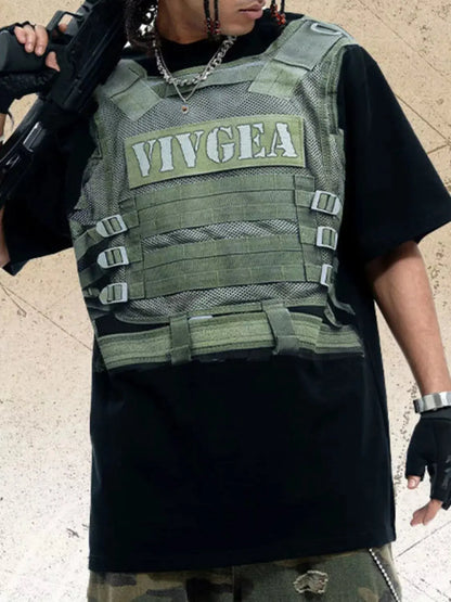 Men’s Tactical Vest Print T-Shirt front view.