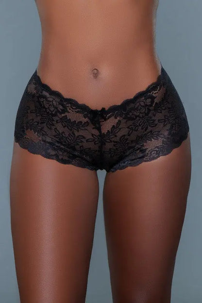womens lace boyshorts in black - front view